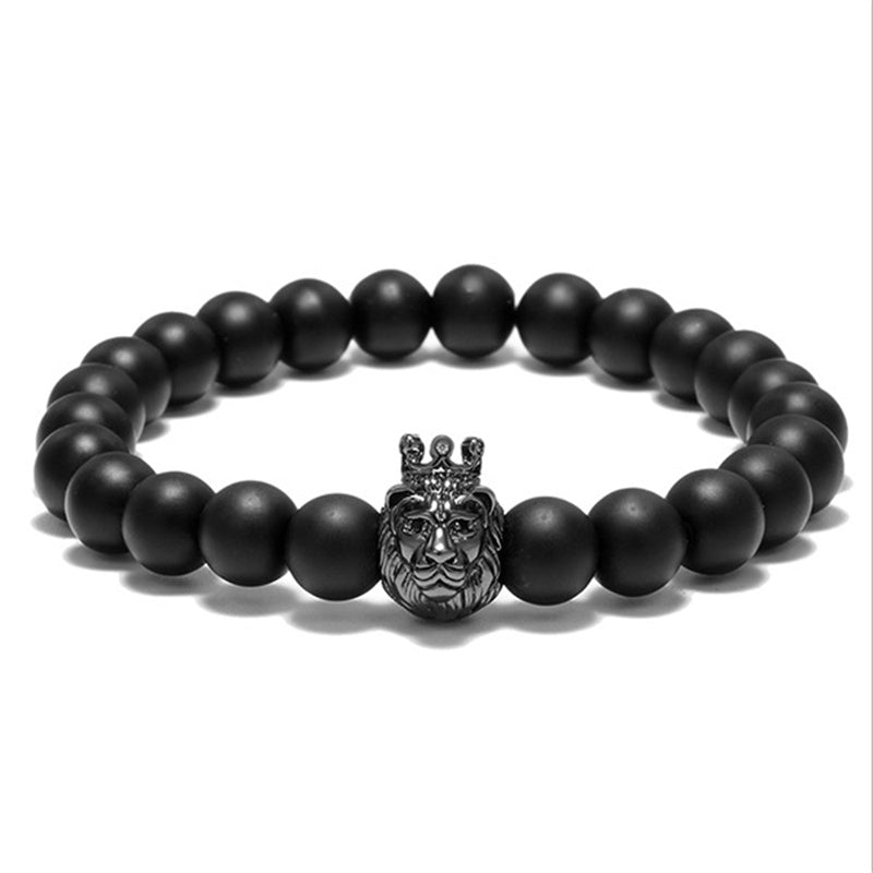 Bracelet Lion<br>perles noir de Lave