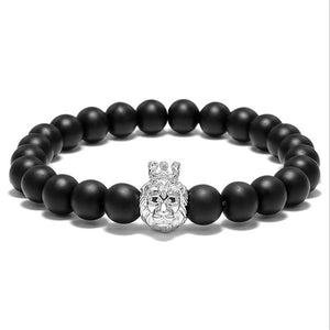 Bracelet Lion<br>perles noir de Lave