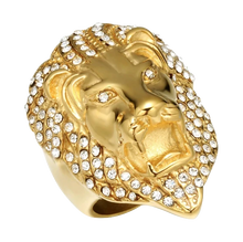 Charger l&#39;image dans la galerie, Bague Tête de Lion&lt;br&gt;Or Strass (acier)