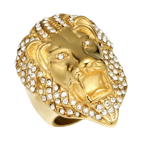 Bague Tête de Lion<br>Or Strass (acier)