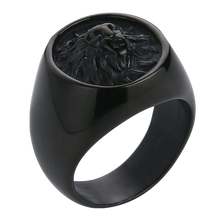 Charger l&#39;image dans la galerie, Chevalière Tête de Lion&lt;br&gt; Noir Élégante (acier)