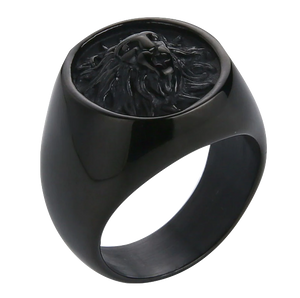 Chevalière Tête de Lion<br> Noir Élégante (acier)