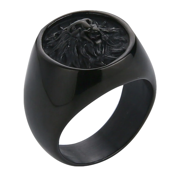 Chevalière Tête de Lion<br> Noir Élégante (acier)