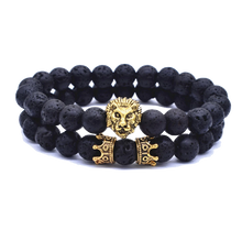 Charger l&#39;image dans la galerie, Bracelet Lion&lt;br&gt; Tête Lion lugubre Noir