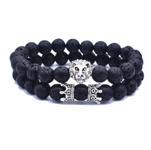 Charger l&#39;image dans la galerie, Bracelet Lion&lt;br&gt; Tête Lion lugubre Noir