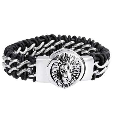 Bracelet Lion<Br> Titane et Cuir