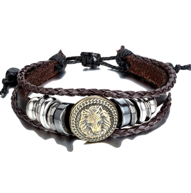 Bracelet lion<br>Cuir Homme