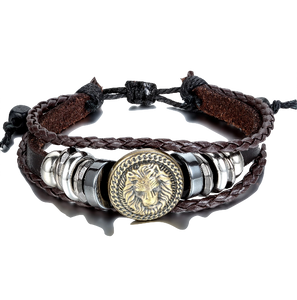 Bracelet lion<br>Cuir Homme