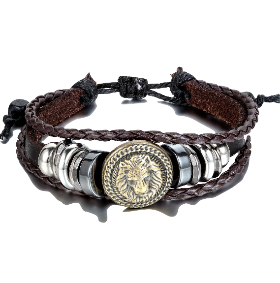 Bracelet lion<br>Cuir Homme
