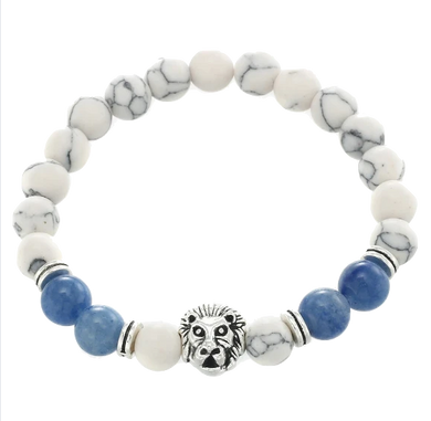 Bracelet tête de lion<br>perles Blanche