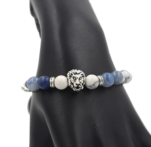 Bracelet tête de lion<br>perles Blanche