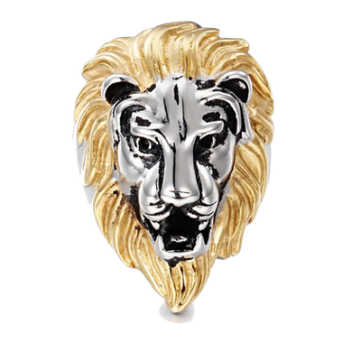 Bague Tête de Lion Crinière Or (acier)