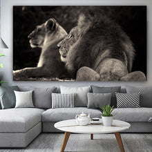 Charger l&#39;image dans la galerie, Tableau Noir et blanc&lt;br&gt;lion/lionne