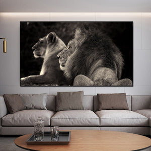 Tableau Noir et blanc<br>lion/lionne