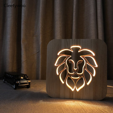 Lampe en bois Tête de lion
