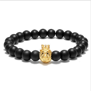 Bracelet Lion<br>perles noir de Lave