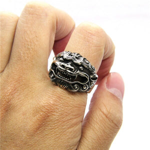 Bague Tête de Lion<br> Asiatique (argent)