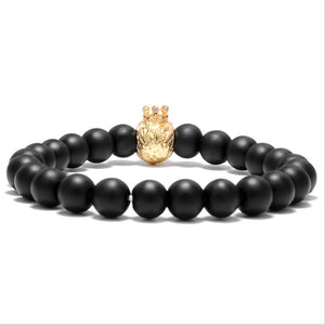 Bracelet Lion<br>perles noir de Lave