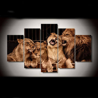 Tableau en couleur d'une Famille de Lion