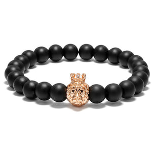 Bracelet Lion<br>perles noir de Lave