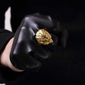 Bague Tête de Lion<br>Rétro (acier)