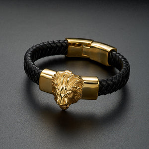 Bracelet Lion <br>Cuir Lion Doré