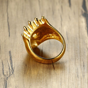 Bague Tête de Lion <br> Or Couronne Strass (acier)