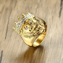 Charger l&#39;image dans la galerie, Bague Tête de Lion &lt;br&gt; Or Couronne Strass (acier)