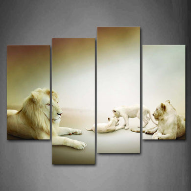 Tableau Blanc<br>Lion en Famille