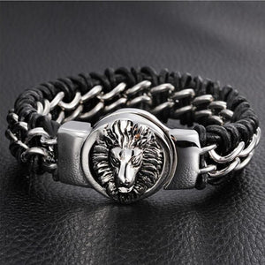 Bracelet Lion<Br> Titane et Cuir