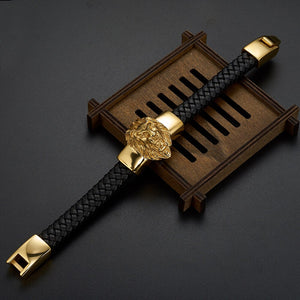 Bracelet Lion <br>Cuir Lion Doré