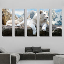 Charger l&#39;image dans la galerie, Tableau Lion Blanc à la Montagne 5 Pièces