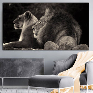 Tableau Noir et blanc<br>lion/lionne